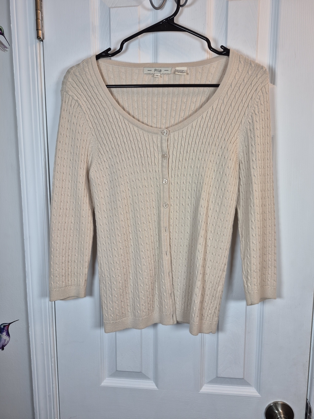 Pria Cream Cable Knit Cardigan Small Coastal Grandmother Soft Academia